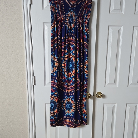 Strapless Maxi Dress in Blue and Orange Size L - Picture 3 of 4